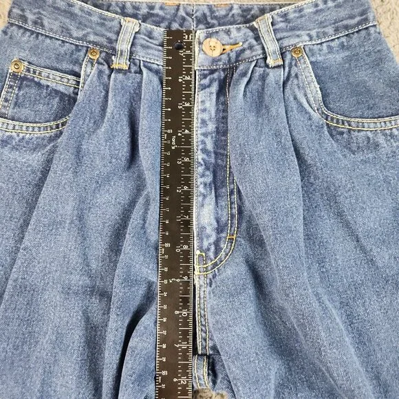 VTG 80s Jordache Women's *Size 2/3 Blue Denim Pleated High Waist Paper Bag Jeans - Picture 5 of 10